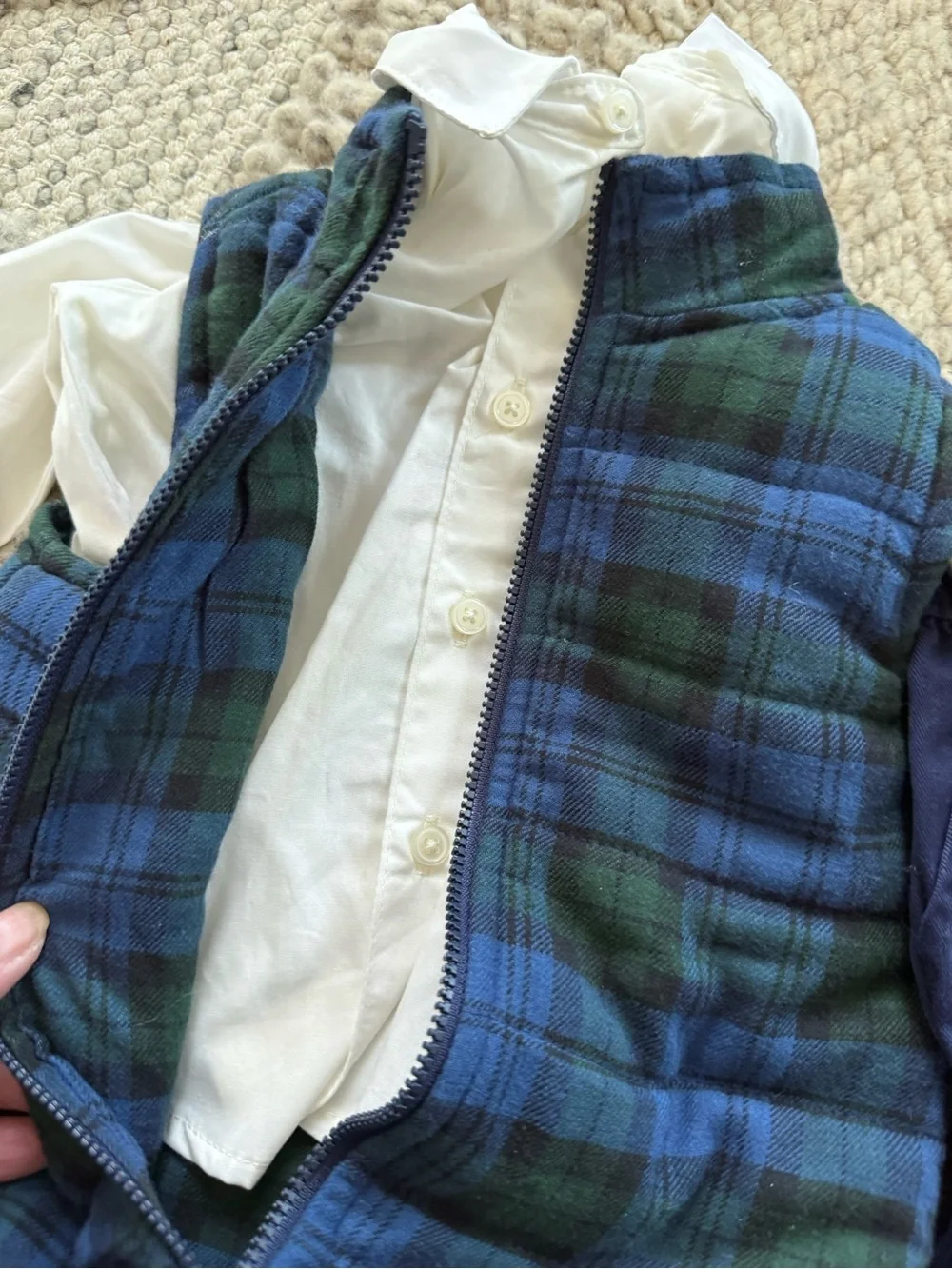 Carter's 12 months 3pc new Blue Green Plaid Vest with cream Shirt & Navy Pants